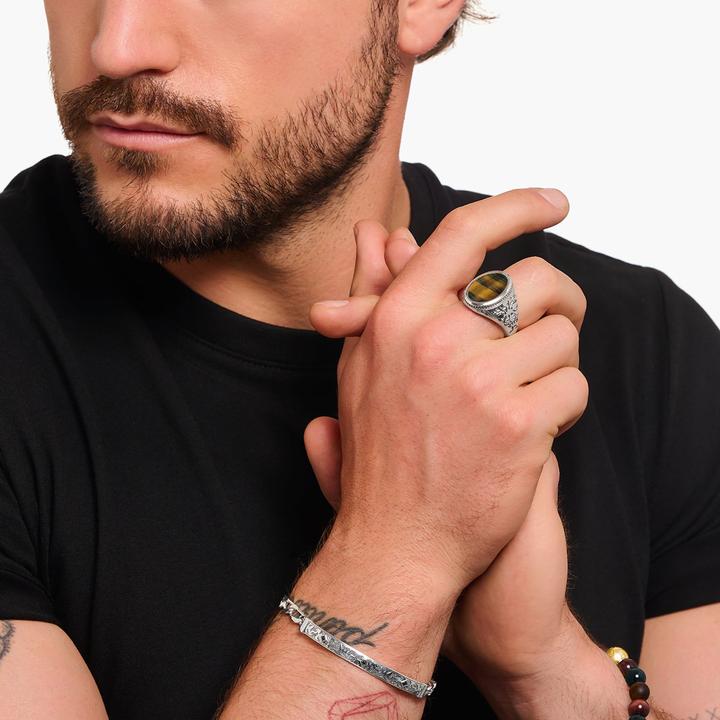 Produktbild Thomas Sabo Siegelring mit goldblauem Tigerauge Silber geschwärzt (64, 925 Silber)