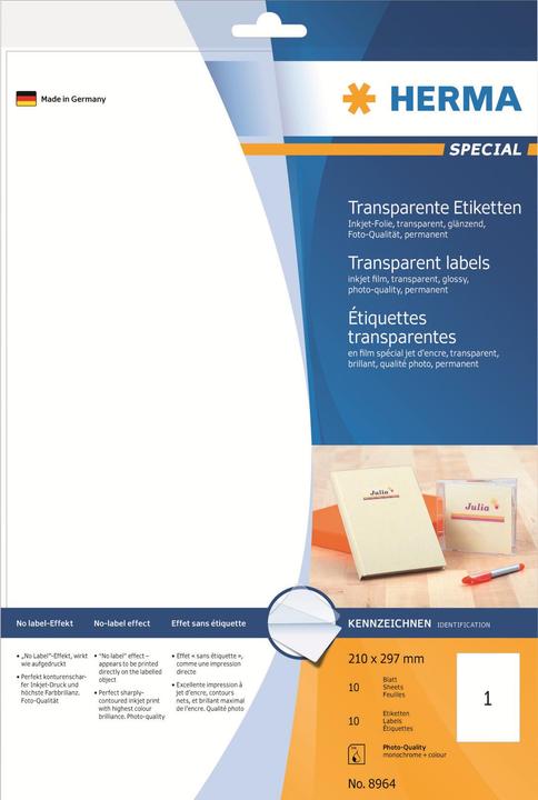 Actual product image HERMA Transparent inkjet labels A4