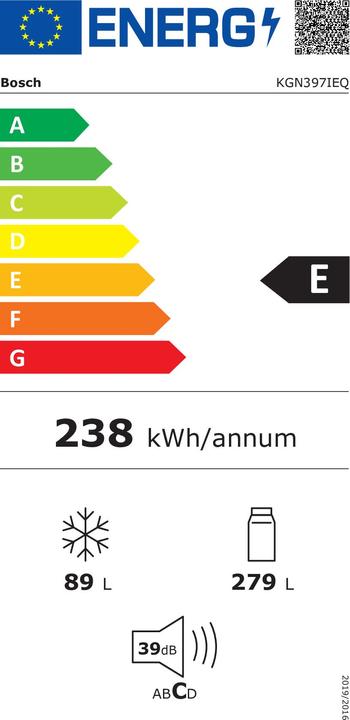 Energie-Label Bosch Hausgeräte Serie 4 KGN397IEQ Kühl- und Gefrierkombination Freistehend 368 l E Edelstahl (368 l)