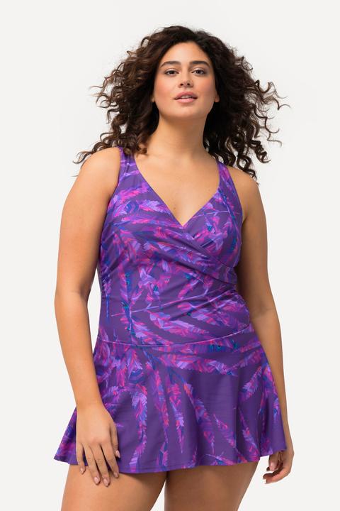 Image du produit Ulla Popken Robe de bain imprimé feuilles à bonnets souples, fronces, matière recyclée (48)