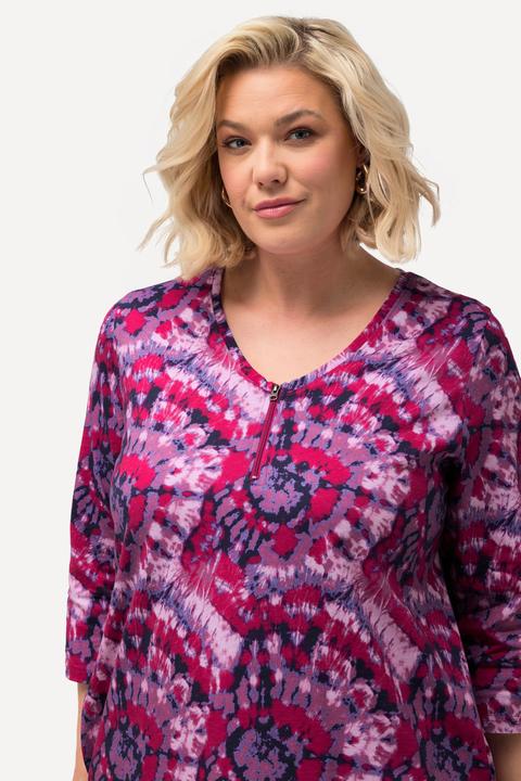 Produktbild Ulla Popken Longshirt, Batikmuster, Zipper, V-Ausschnitt, 3/4-Arm (56)