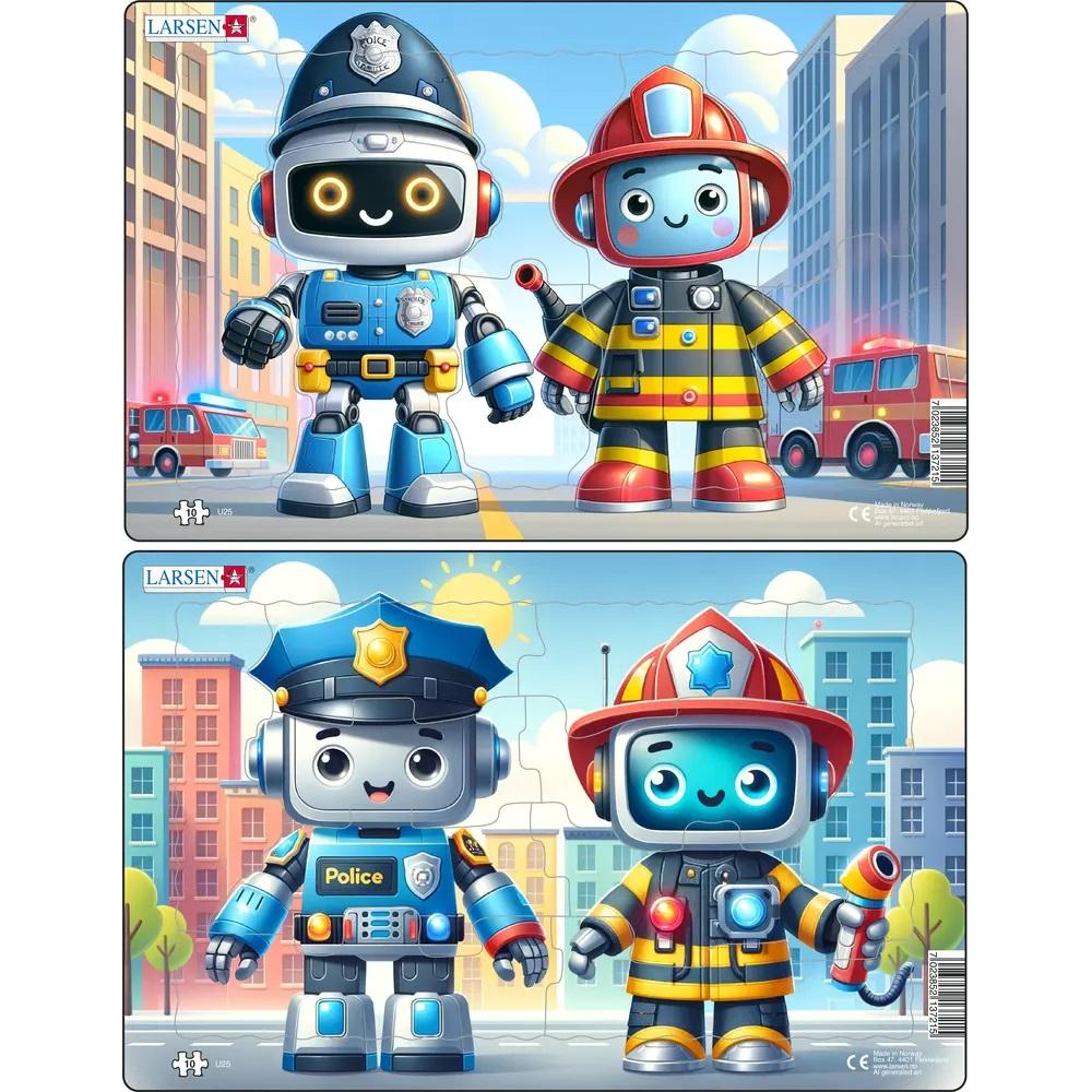 Larsen Puzzle - Freundliche Roboter in der Stadt (2er-Set Midi) (10 pezzi)