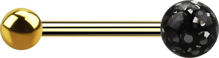 Image du produit Star Piercing Barbell doré à l'or fin avec boule et boule de cristal noire époxy de protection (sans laiton, Titane)