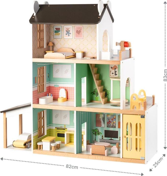 Hermex 21-tlg. Holz-Puppenhaus mit Zubehör Spielhaus Kinderspielzeug Haus