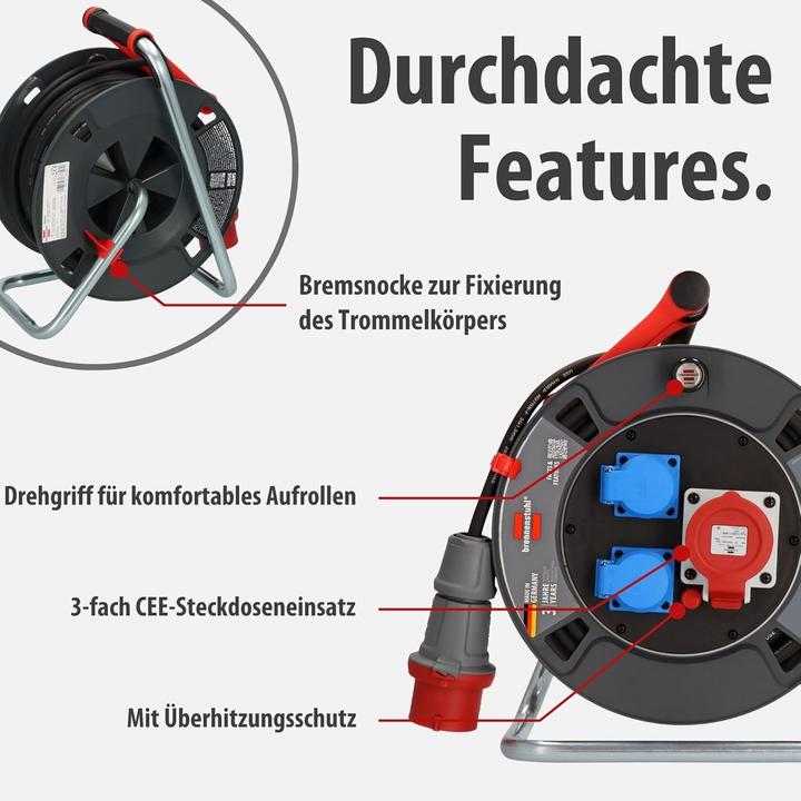Produktbild Brennenstuhl CEE Kabelhaspel 30m IP44 für dauerhaften Ausseneinsatz mit Sicherheitsfunktionen (30 m)
