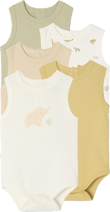 Vertbaudet Bio-Kollektion: 5er-Pack ärmellose Baby Bodys mit Tiermotiven