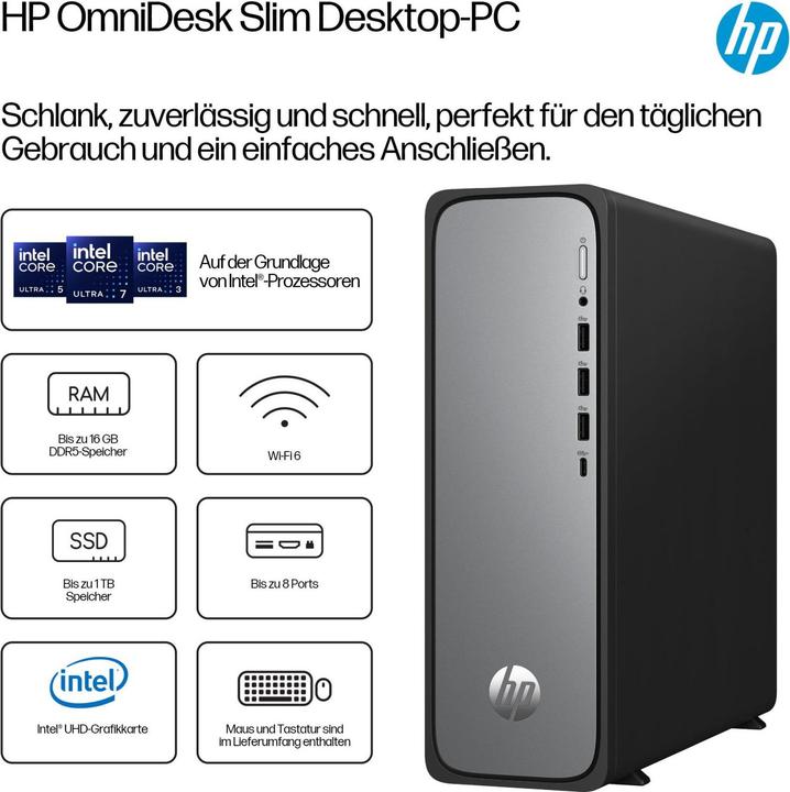 Productafbeelding HP OmniDesk Slim S03-0412ng Intel 300 8GB/512GB SSD Windows 11 schwarz (Intel U300, 8.19 GB, 512 GB)