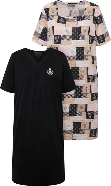 Immagine prodotto Ulla Popken Camicie da notte in confezione doppia con ananas, scollatura a V/rettangolare e mezze maniche (42, 44)