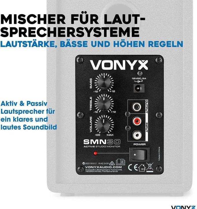 Image du produit Vonyx Moniteurs de studio SMN30B Paire Noir (Actif, Couples, 1x 60 W)