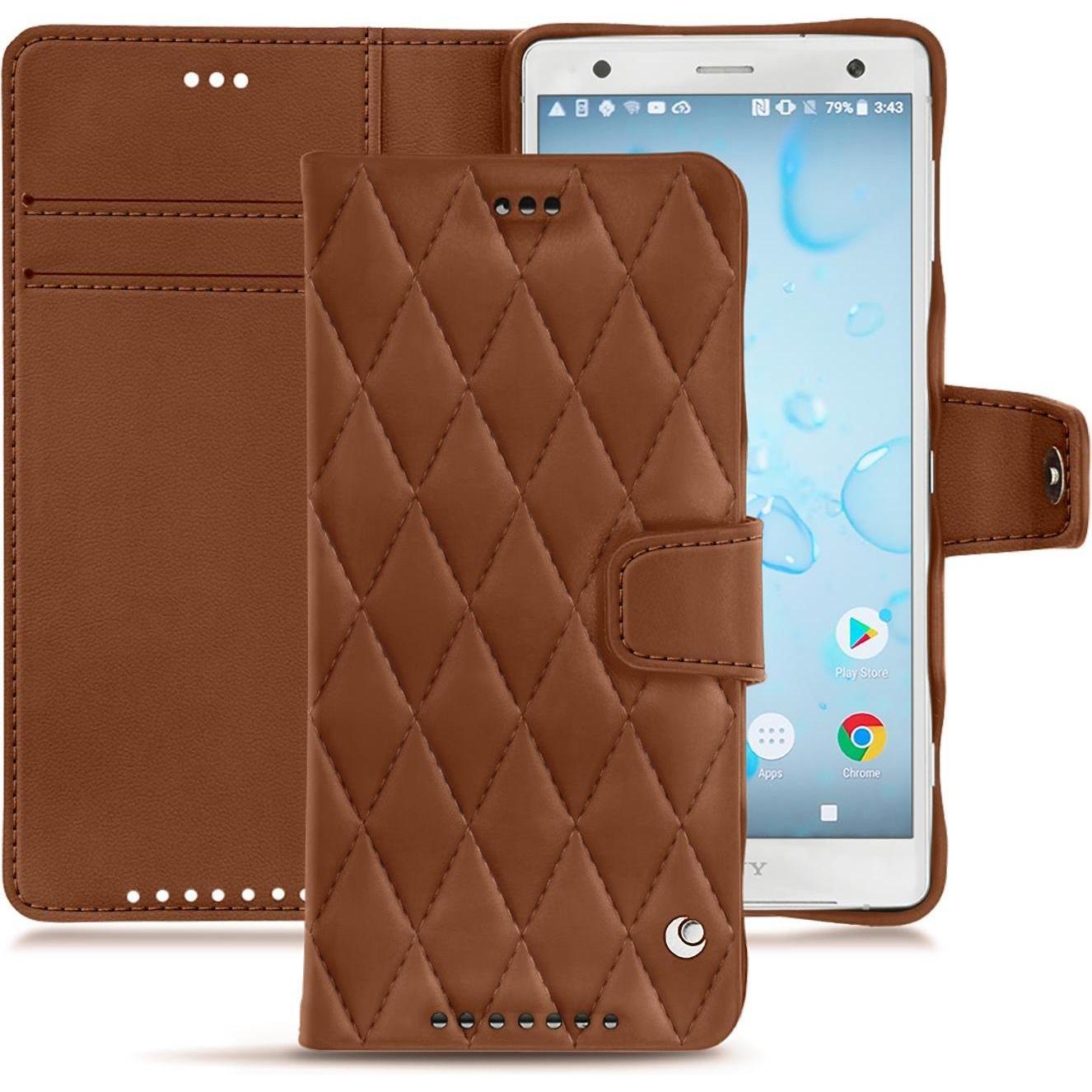 Noreve Lederschutzhülle Wallet (Sony Xperia XZ2), Smartphone Hülle, Braun