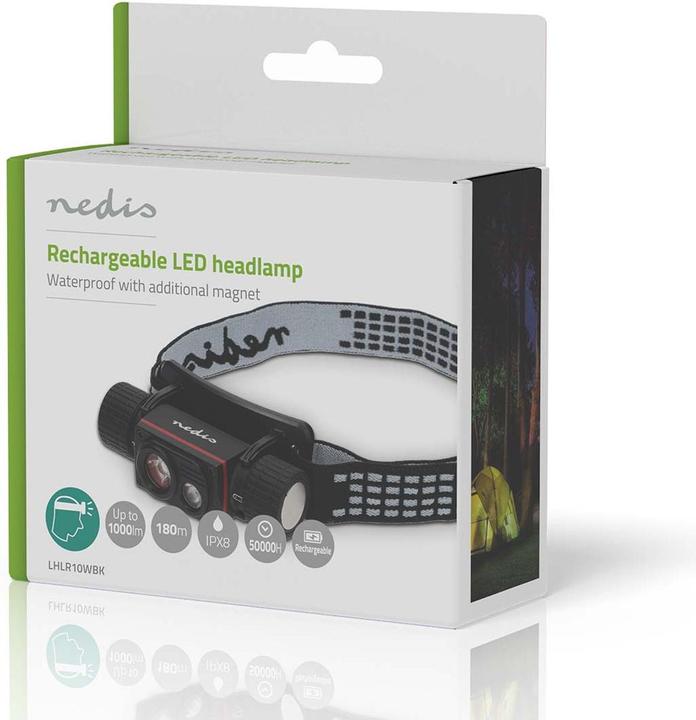 Produktbild Nedis LED stirnlampe | Batteriebetrieben / Stromversorgung über USB | 3.7 V DC | Batterien enthalten (1000 lm)