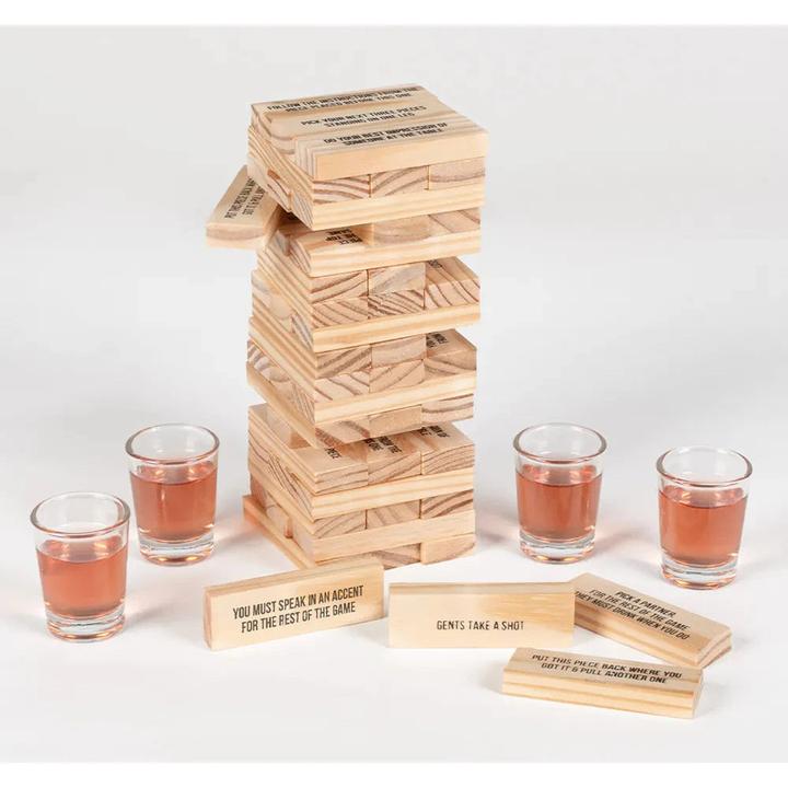 Image du produit Boland Trinkspiel Drinking Tower 4 Glas-Schnapsgläser, 54 Holzklötze