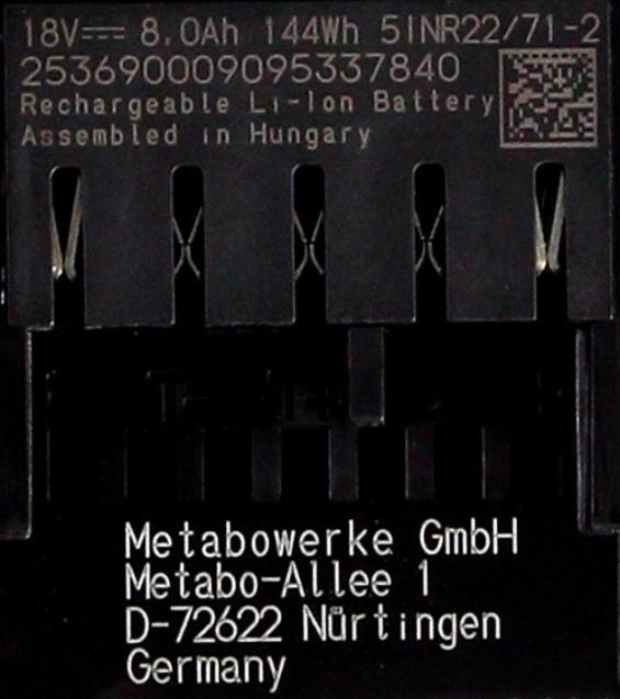Actual product image Metabo Battery base set 18V with 1x battery LiHD 8,0Ah ( 625369000 ) + charger ASC 145 ( 627378000 ) (18 V)