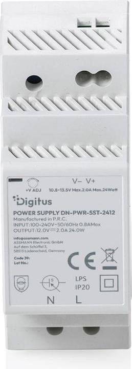 Produktbild Digitus 12V / 2A / 24W Step-Shape DIN-Rail Netzteil (Slim, Class II)