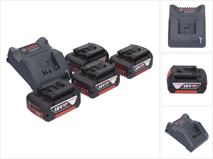 Bosch Professional Bosch GAL 18V-20 Akku LadegerÃ¤t 10,8 - 18 V 2 AÂ ( 2607226281 ) + 4x GBA 18 V 5,0 AhÂ Akku ( 4x 26 (18 V)