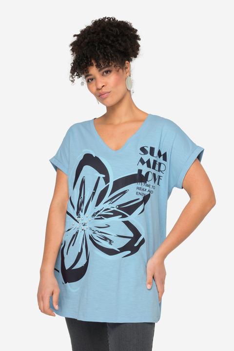 Image du produit Miamoda T-shirt oversized avec fleurs XL. Col V et manches courtes (XL)