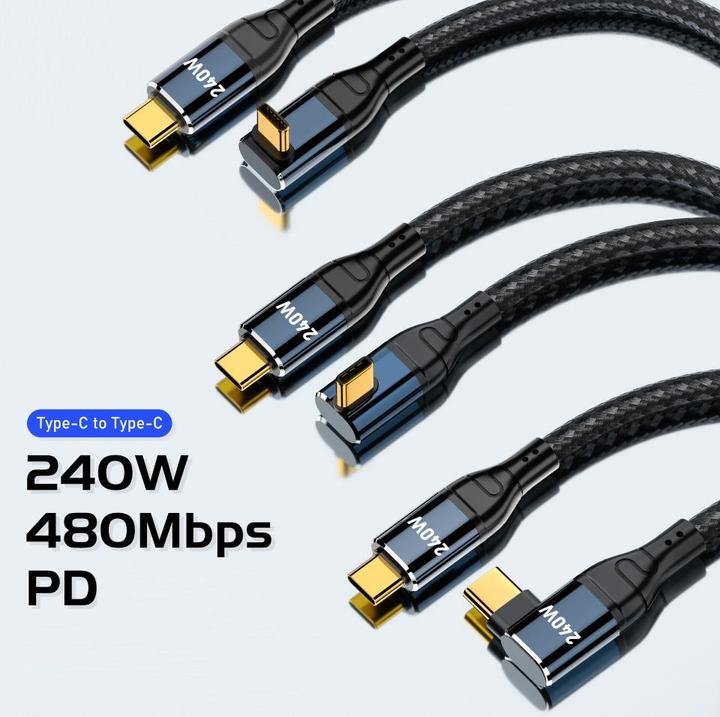 Actual product image PowerGuard USB-C cable 90° angle flat 1.5m Data & Charge (male/male) PD 240W (1.50 m)