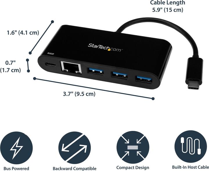 Image du produit StarTech Adaptateur USB-C Vers Ethernet (USB-A, 3 ports)