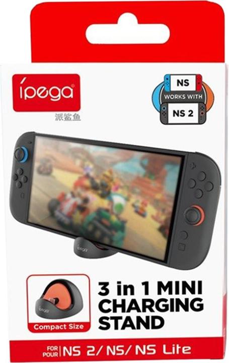Produktbild iLike iPega SW2041 Mini-Ladestation für Switch Lite/Nintendo Switch/Nintendo Switch 2 Schwarz/Rot (Switch, Switch Lite)