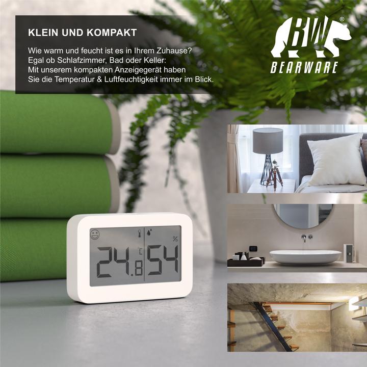 Produktbild Bearware 4x Thermometer & Hygrometer, Temperatur & Luftfeuchtigkeit Messgerät, LCD-Anzeige, Magnethalter
