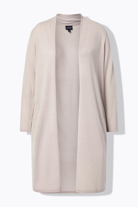 Produktbild Ulla Popken Long-Strickjacke, offene Form, V-Ausschnitt, Stehkragen (56)