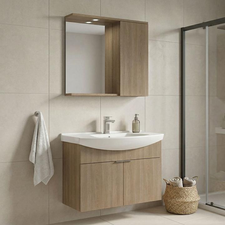 Produktbild Homitis Purus 80 Bathroom Cabinet With Sink & Mirror Set (2 Pieces)