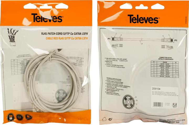 Produktbild Televes Patchkabel (S/FTP, CAT6, 3 m)