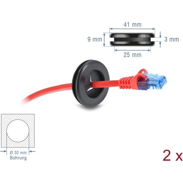 Delock, Canale passacavi, Gummi Kabeldurchführung rund Ø 30 mm schwarz 2 Stück