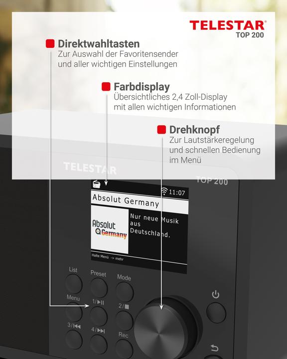 Image du produit Telestar Top 200 (DAB+ DAB, FM, Radio Internet, Bluetooth, WiFi)