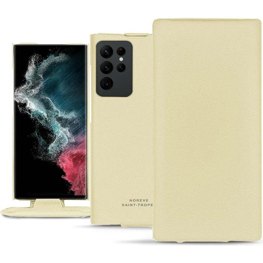 Noreve Lederschutzhülle vertikal (Samsung Galaxy S22 Ultra), Smartphone Hülle, Beige