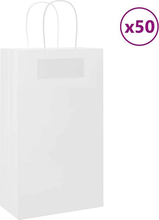 Produktbild vidaXL Kraftpapiertüten 50 Stk. mit Henkel Weiss 21x11x36 cm Papiertüte (Geschenktüte, 50 x)