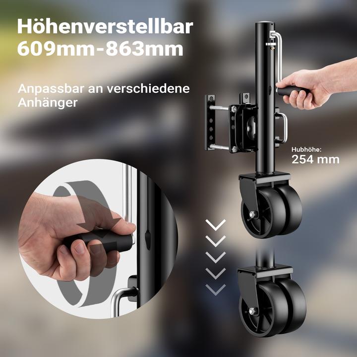 Produktbild Wiltec Doppelstützrad bis 680kg Schwerlast Anhängerstütze Schwenkarm Bugrad