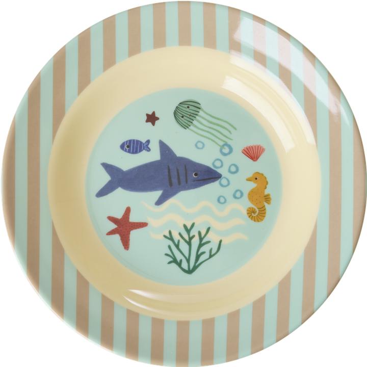 Rice - Melamine Kids Bowl with Blue Ocean Print - Blue - 250 ml