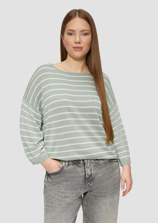 Produktbild s.Oliver Strickpullover Geringelter Feinstrickpullover mit überschnittener Schulter (48)