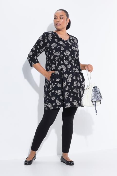 Image du produit Ulla Popken T-shirt long, décolleté en V et manches 3/4, coupe évasée (50, 52)
