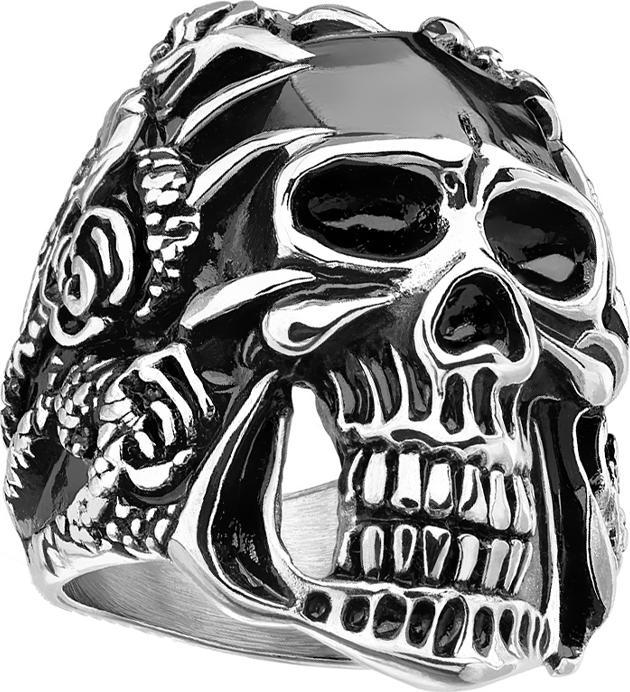 Produktbild Star Piercing Ring silber Schädel mit Rosen (ohne Messing, Chirurgenstahl 316L)