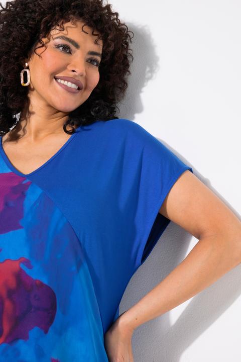 Produktbild Ulla Popken Jerseykleid, Chiffon-Überwurf, V-Ausschnitt, Halbarm (62)