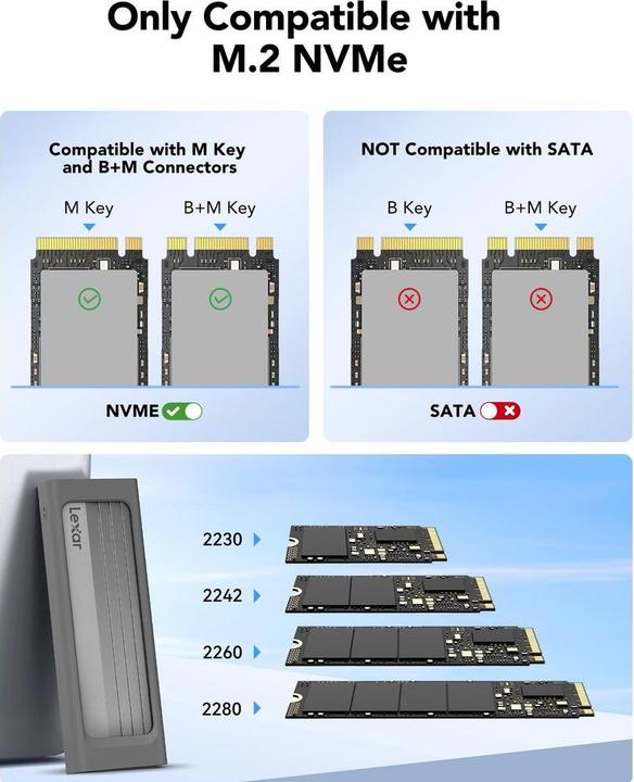 Produktbild Lexar Boitier externe USB 3.2 E300 - NVMe M.2 Type 2280 (Argent)