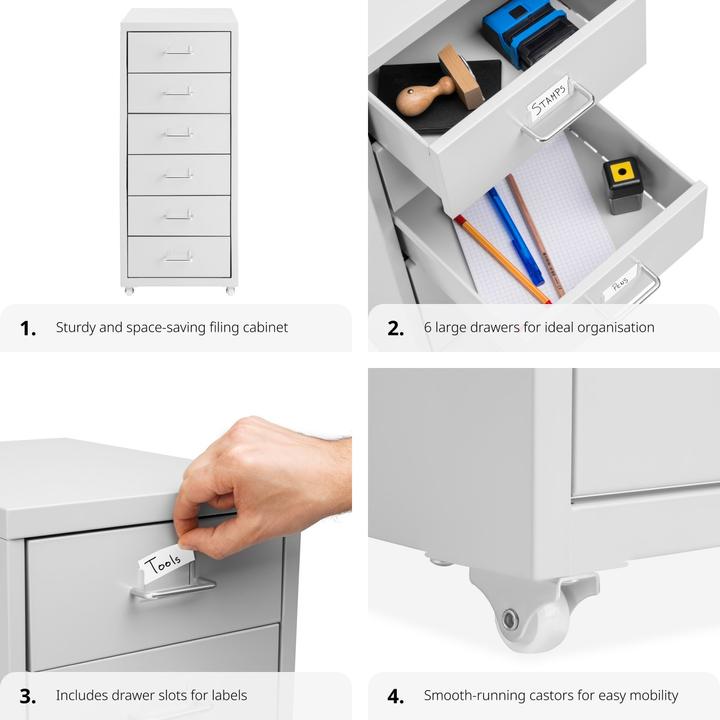 Image du produit tectake Caisson de bureau 6 tiroirs (41 x 28 x 69 cm)