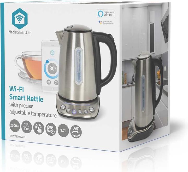 Produktbild Nedis SmartLife Wasserkocher Wi-Fi | 1,70 l | Edelstahl | 70,80,90,100 °C | Temperaturanzeige | Um 3 (1.70 l)