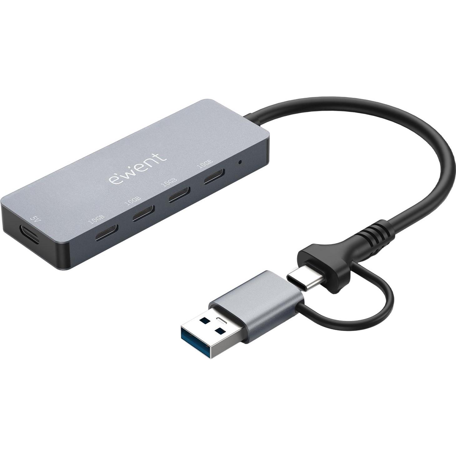 Ewent Hub USB 3.2 Gen 1 USB-A-C a 7 porte con interruttori, adattatore di alimentazione, USB-A e USB-C (USB-C, 7 porte), Docking station + Hub USB, Gr
