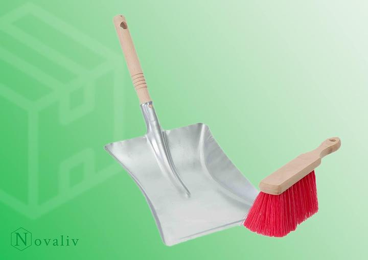 Image du produit Novaliv Kehrgarnitur mit Handfeger Langer Stiel I 45 cm I Elaston I Kehrschaufel Set Kehrset Handkehrset (1 pcs)