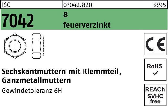 Produktbild Sechskantmutter ISO 7042 m.Klemmteil M 6 8 feuerverzinkt (M6)