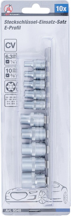 Productafbeelding BGS Doppenset E-profiel | Aandrijving vierkant 6,3 mm (1/4") / 10 mm (3/8") | SW E4...