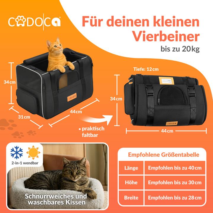 Produktbild Cadoca Haustiertragetasche (Katze, Reflektoren, Faltbar, Waschbar, Komplett zu öffnen)