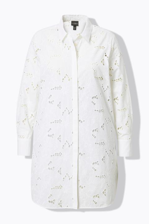 Immagine prodotto Ulla Popken Blusa lunga in pizzo traforato con collo da camicia e maniche lunghe (60)