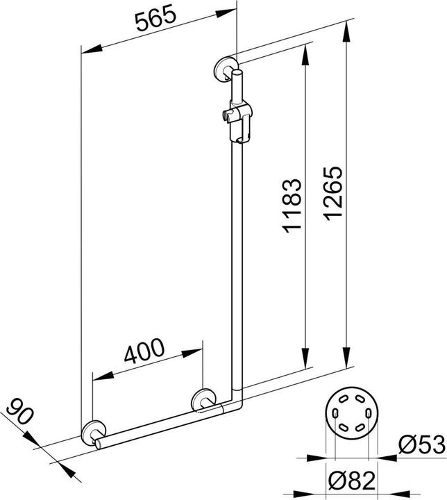 Image du produit Keuco Poignée coudée Plan Care 90 avec support de douche 56,5 x 126,5 cm chrome 34906