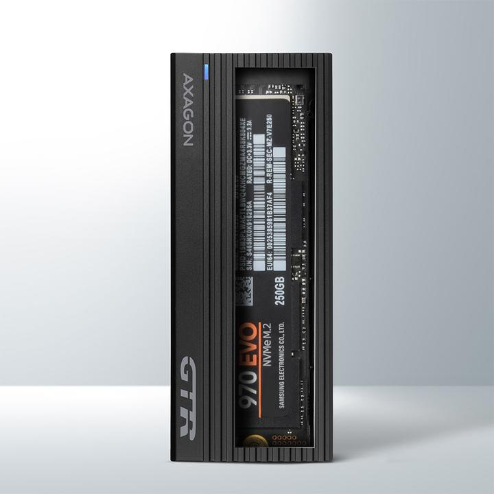 Actual product image Axagon EM2-GTR external enclosure for M.2 SSDs USB-C 3.2 Gen 2 (M.2 2242, M.2 2230, M.2 2260, M.2 2280)