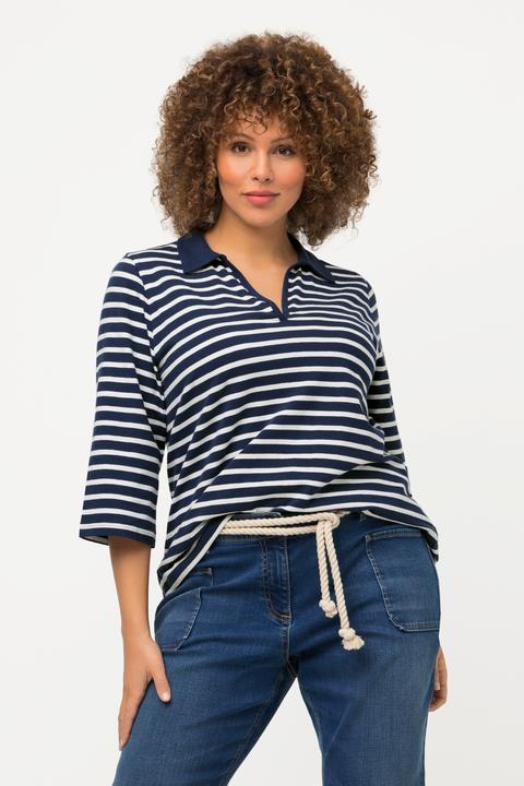 Immagine prodotto Ulla Popken Maglia polo con righe, scollo a V e maniche a 3/4 (54)