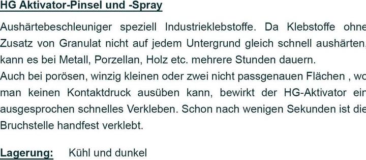 Nutritional values and ingredients HG Powerglue Activator (15 ml)